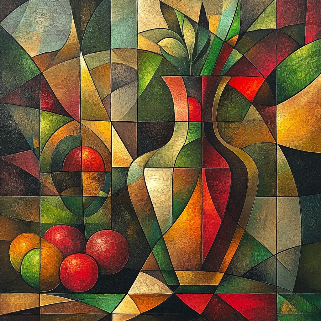 Pablo Picasso Inspired Symbolic Cubist Still Life With Fractured Fruit And Vase Number painting