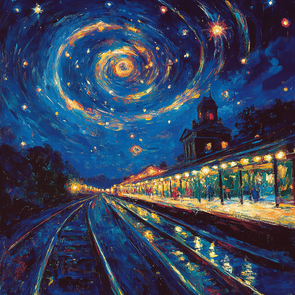 Vincent Van Gogh Inspired Night Train Number painting