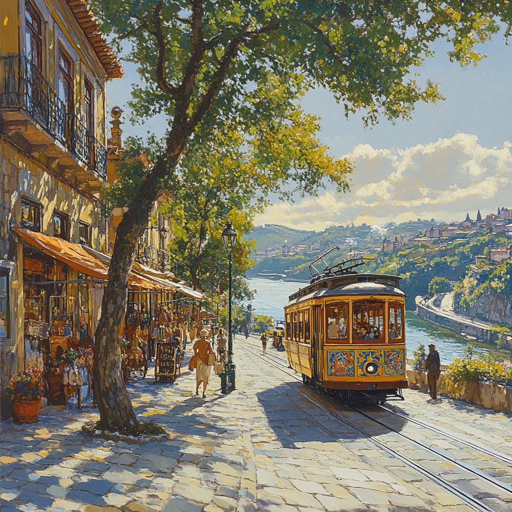 Tram-lined Avenue Porto Portugal paint by color