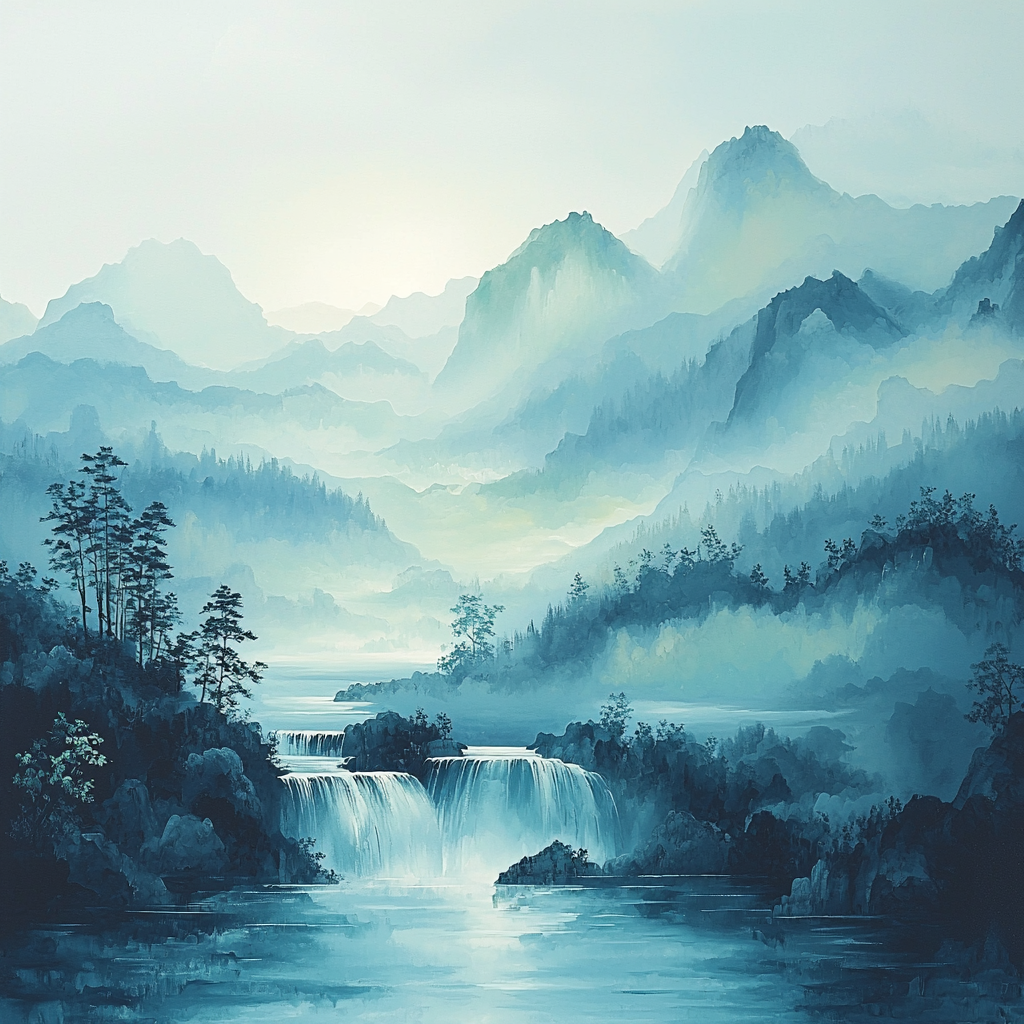 Zhao Mengfu Inspired Cascading Waters Of Serenity DIY Paint By Numbers
