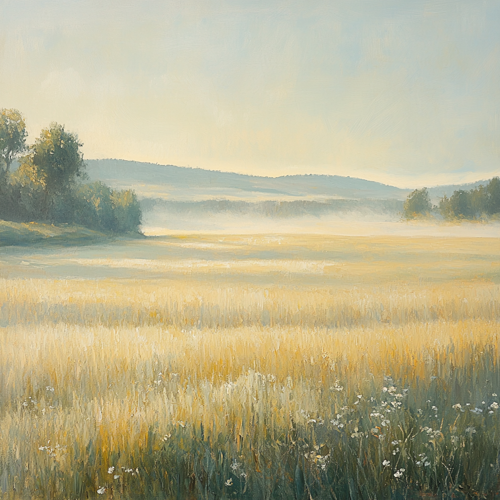 Edgar Degas Inspired Misty Morning Over Wheat Fields Number painting
