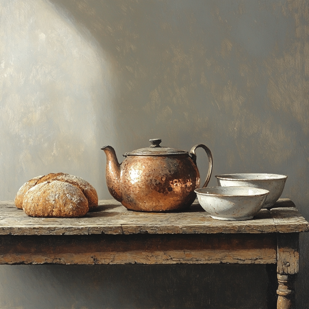 Diego Velázquez Inspired Copper And Clay Arrangement paint by color