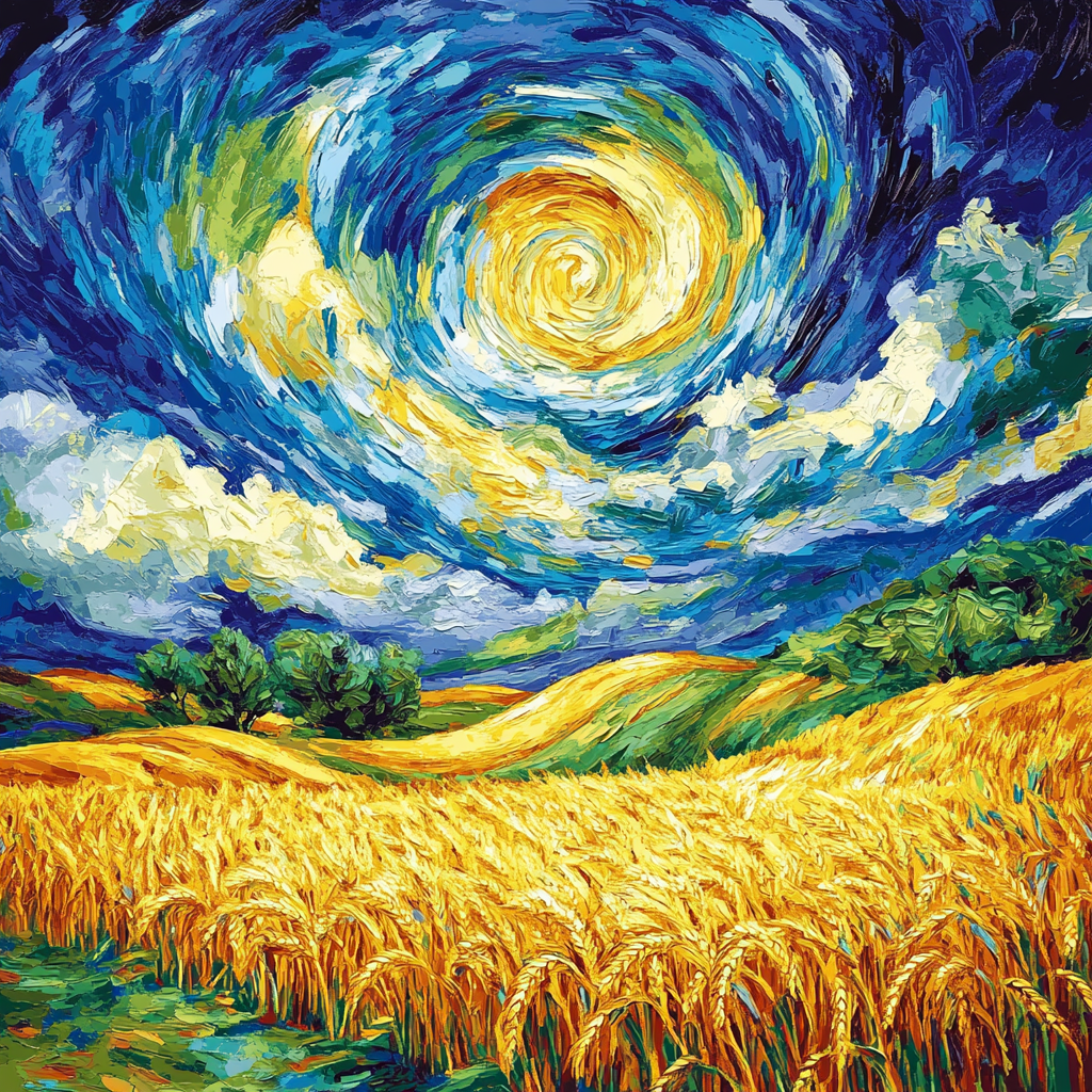 Vincent Van Gogh Inspired Wheat Field Under Stormy Sky paint by number