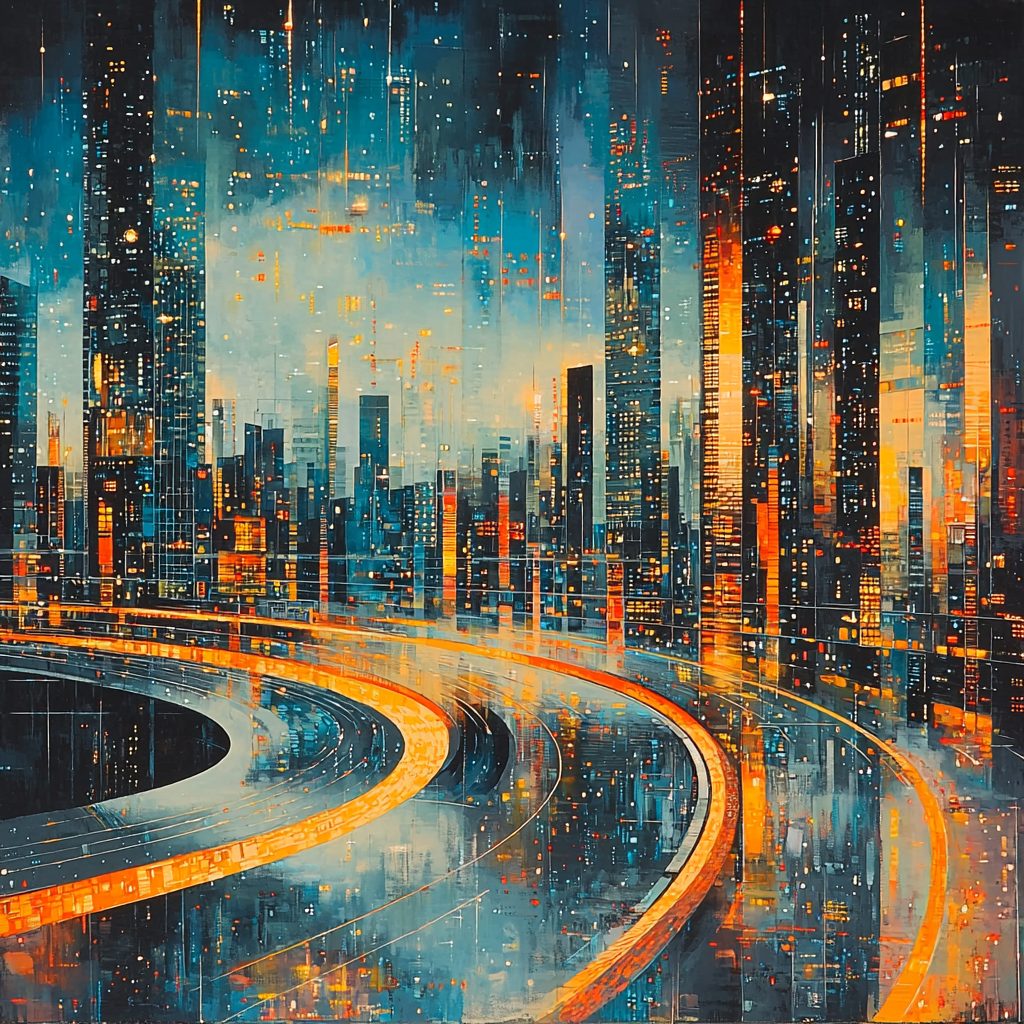 Futurists Inspired Dynamic Futuristic City DIY Paint By Numbers