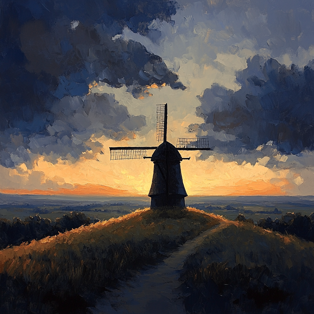 Rembrandt Inspired Windmill Silhouette At Twilight paint by color