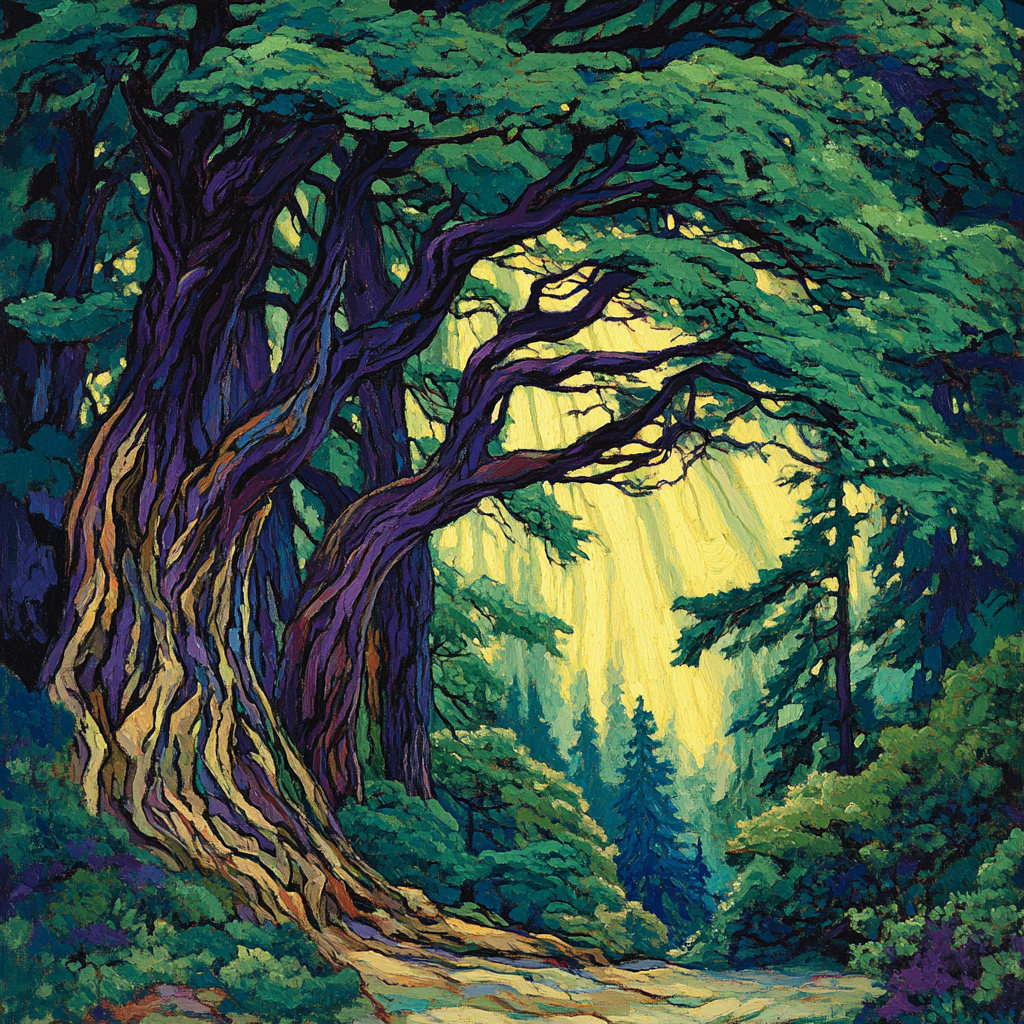 Emily Carr Inspired Mystical Cedar Cathedral paint by number