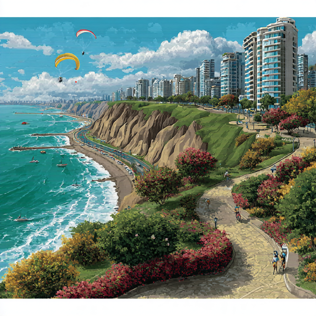 Clifftop Promenade At Miraflores Lima Peru paint by color [AI-3d467282-7fee91b18904]