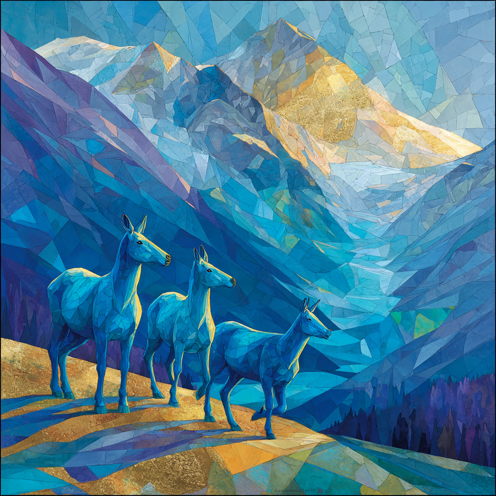 Franz Marc Inspired Blue Horses In Crystal Mountains Numbered painting kits [AI-9c7c159f-187a0556077f]