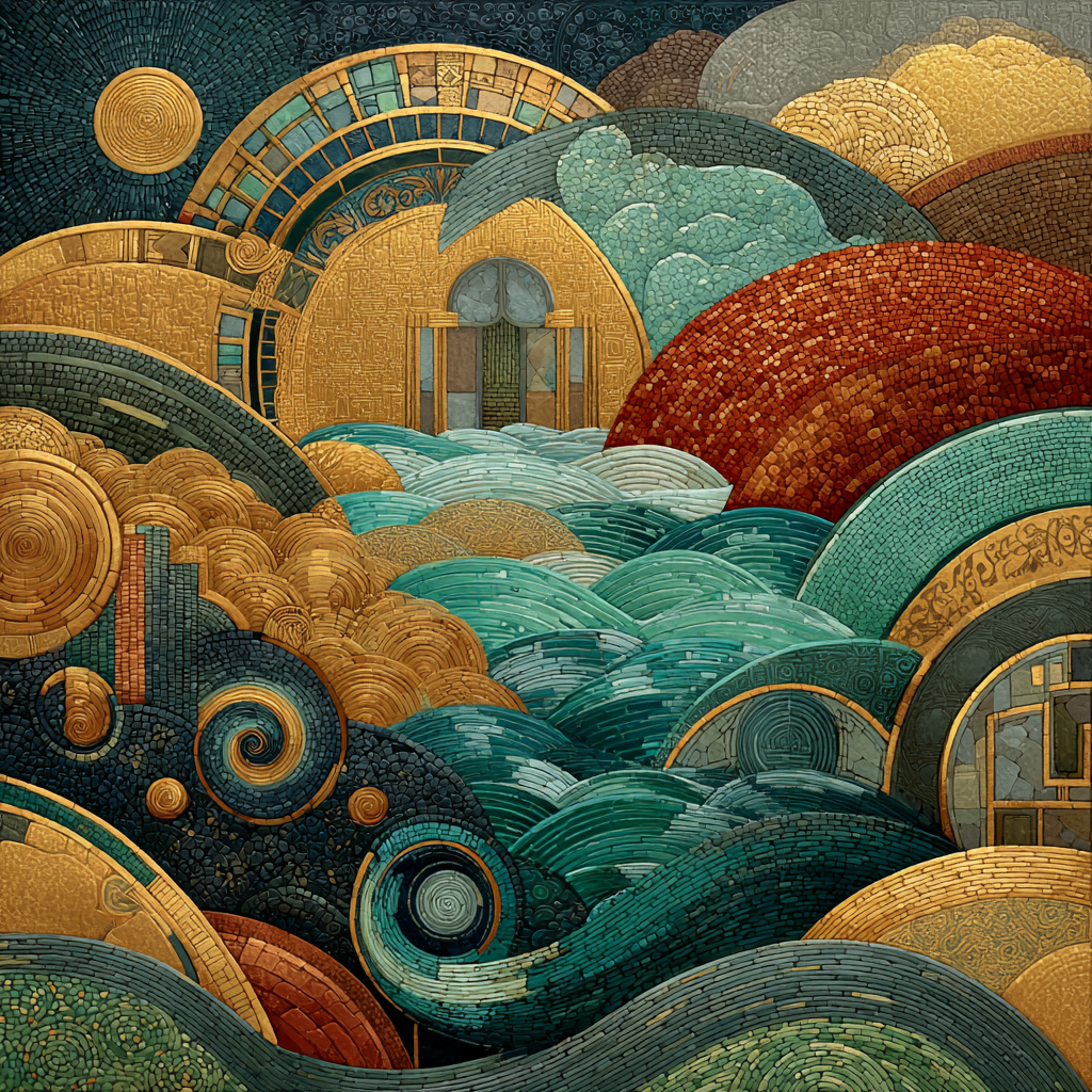 Gustav Klimt Inspired Ochre Silence Of Subterranean Springs Number painting [AI-48888a79-8737eb029aab]
