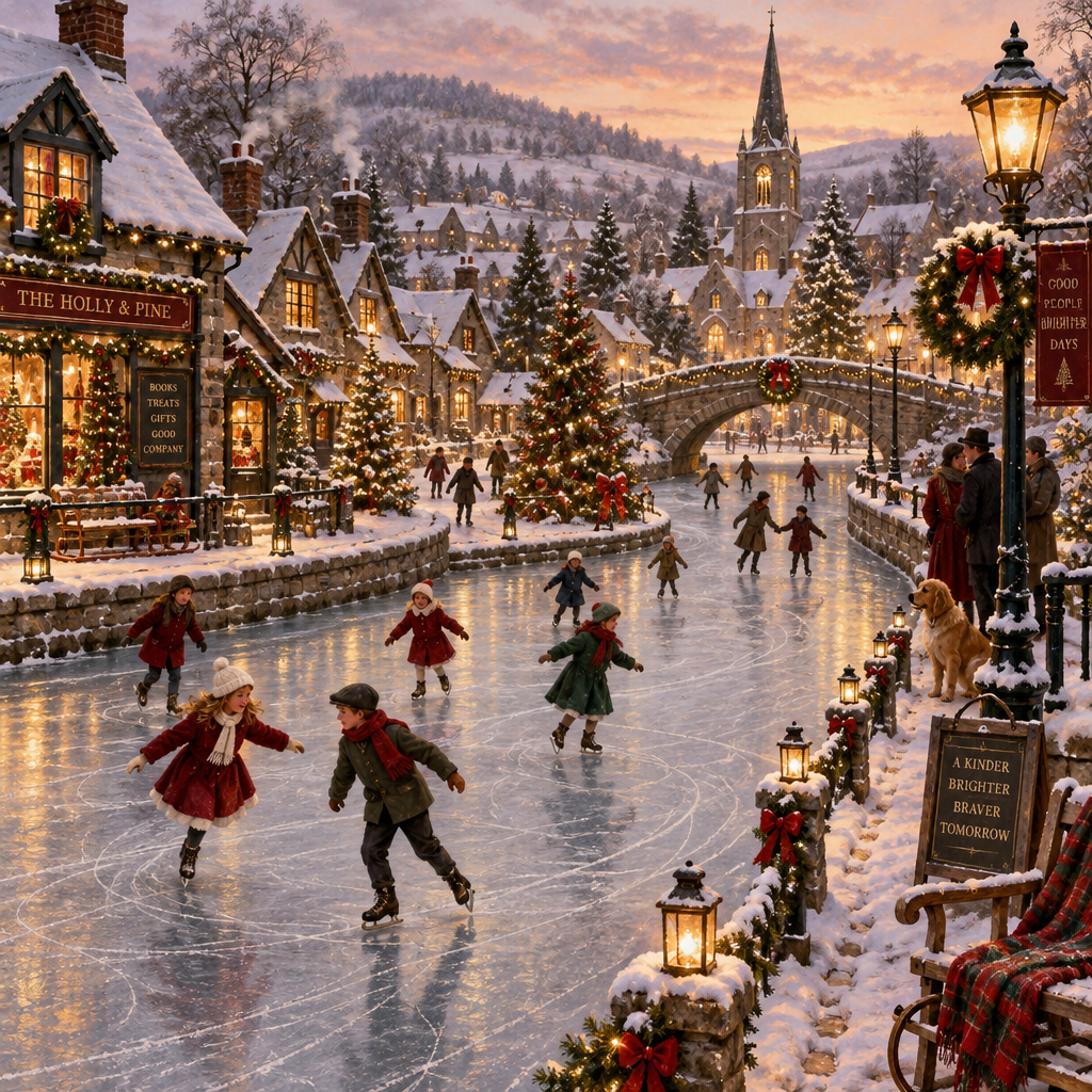 Christmas Cranberry Skaters On The Frozen Canal painting number kit [AI-2bc32f81-0afa80524ef2]