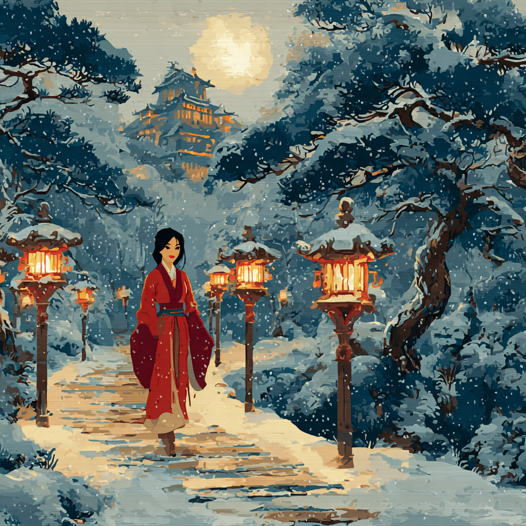 Mulan Lights The Dragon Snow Lantern Bridge DIY paint by numbers [AI-7b3c2e4d-97d6d104f821]