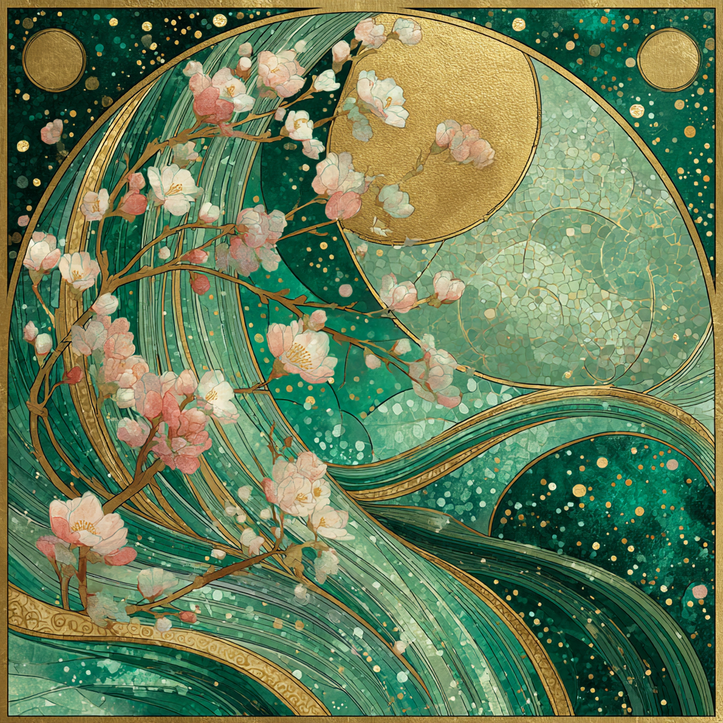 Gustav Klimt Inspired Malachite Thaw Of Forgotten Spring paint by color [AI-2a203334-6a109684190a]