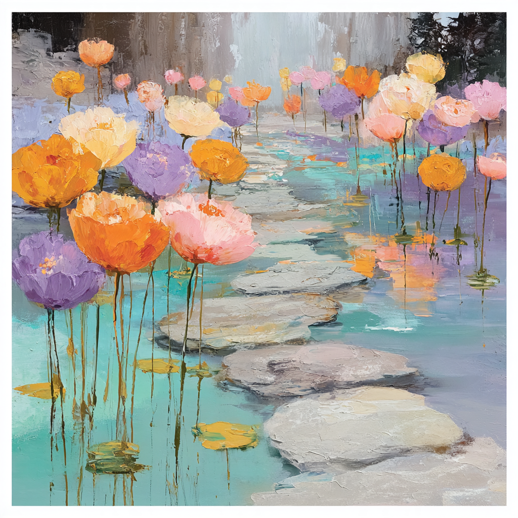Helen Frankenthaler Inspired Rainwashed Tulip Courtyard Paint by numbers art [AI-376c8c20-7245b9891c20]
