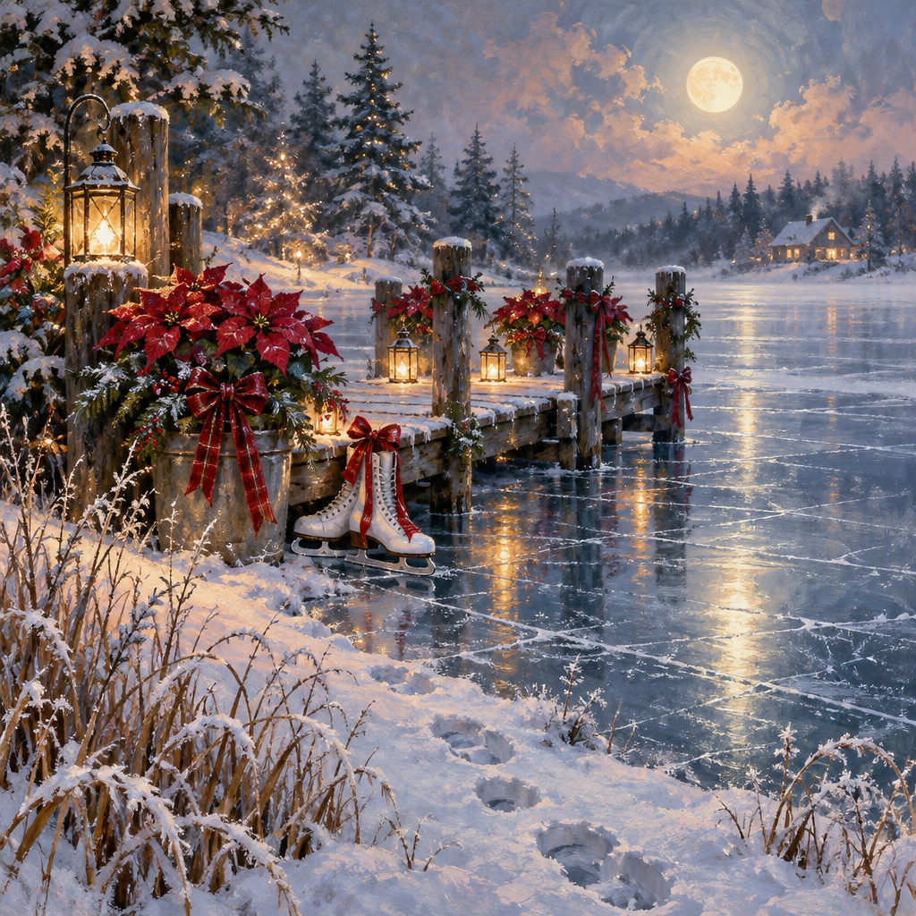 Sugar Frost Moon Over The Poinsettia Dock Numbered painting kits [AI-f259158f-825515274673]