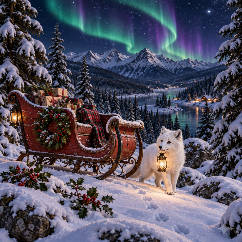Christmas Aurora Fox Sleigh paint by numbers [AI-a157b83a-497b51f06e2a]