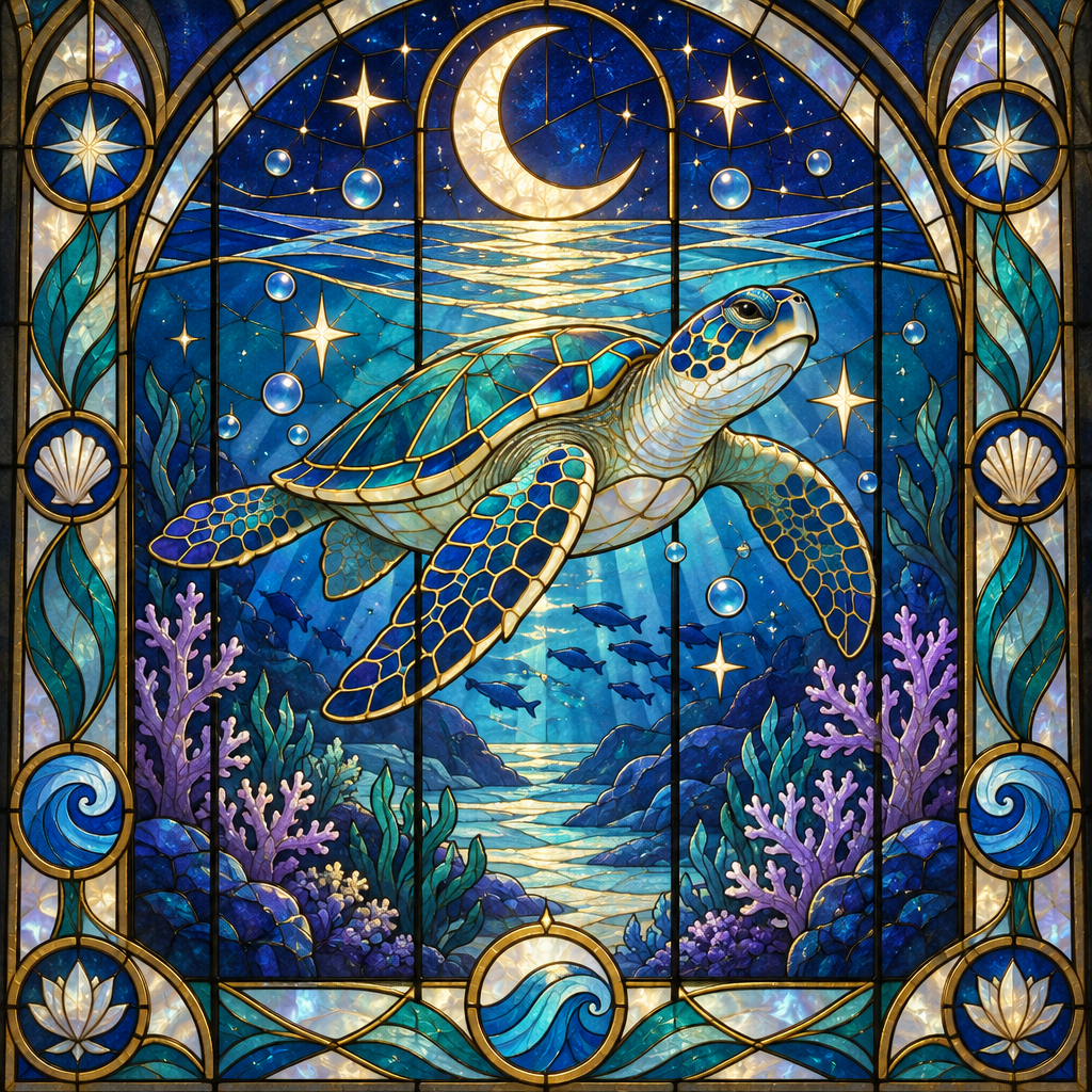 Stained Glass Celestial Turtle Lagoon Numbered painting kits [AI-f96d6b6a-c2ebe6e673e2]