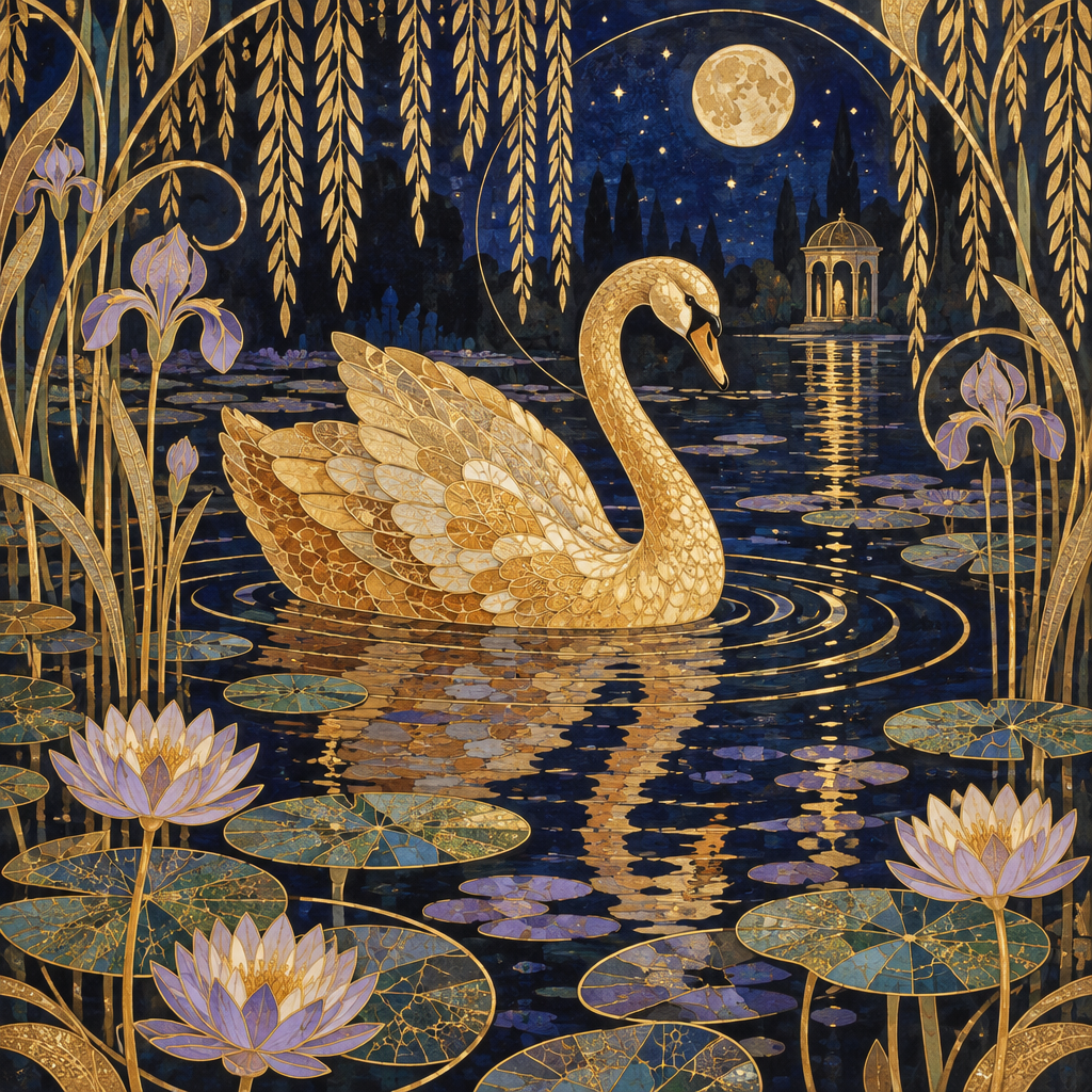 Gustav Amber Swan Nocturne Numbered painting kits [AI-9431b28c-91bed7b67133]
