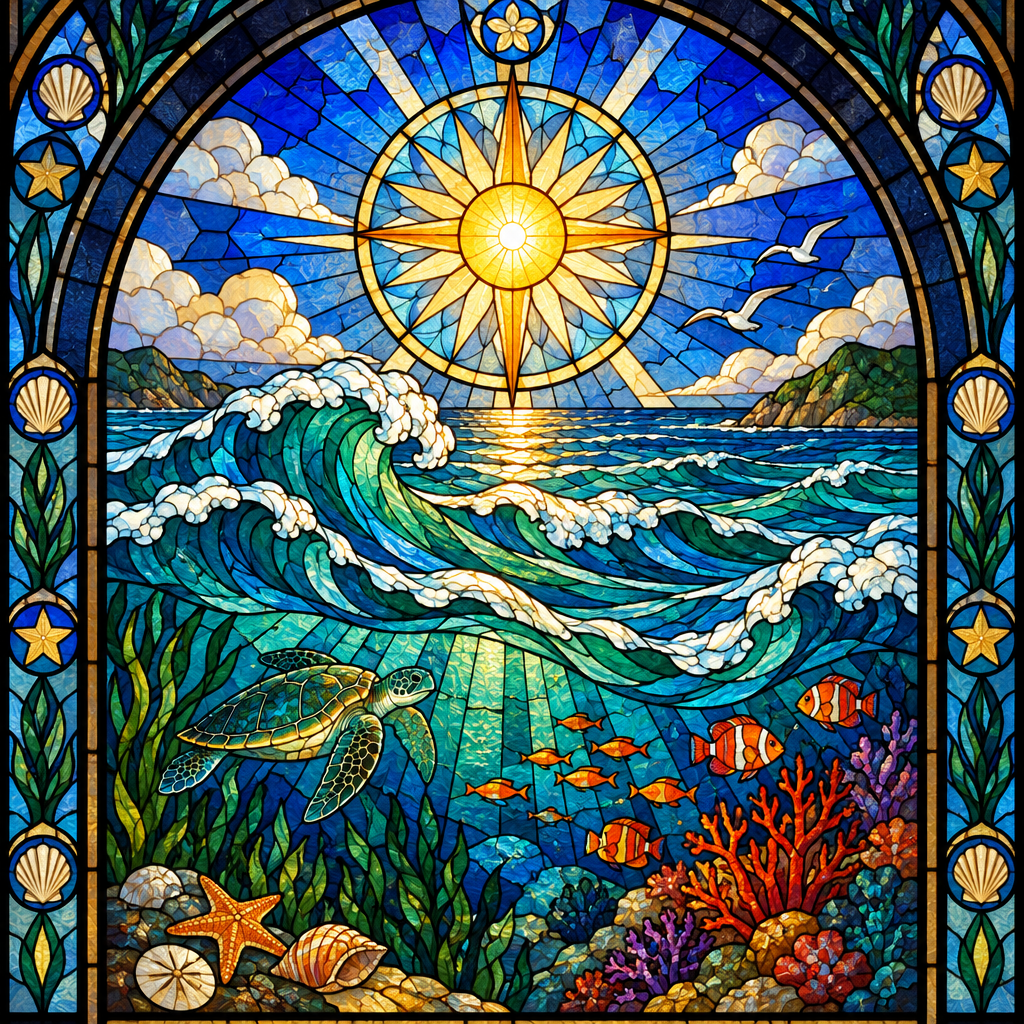 Stained Glass Ocean Cathedral Painting by numbers kit [AI-3c56e884-ea83b62d11c5]