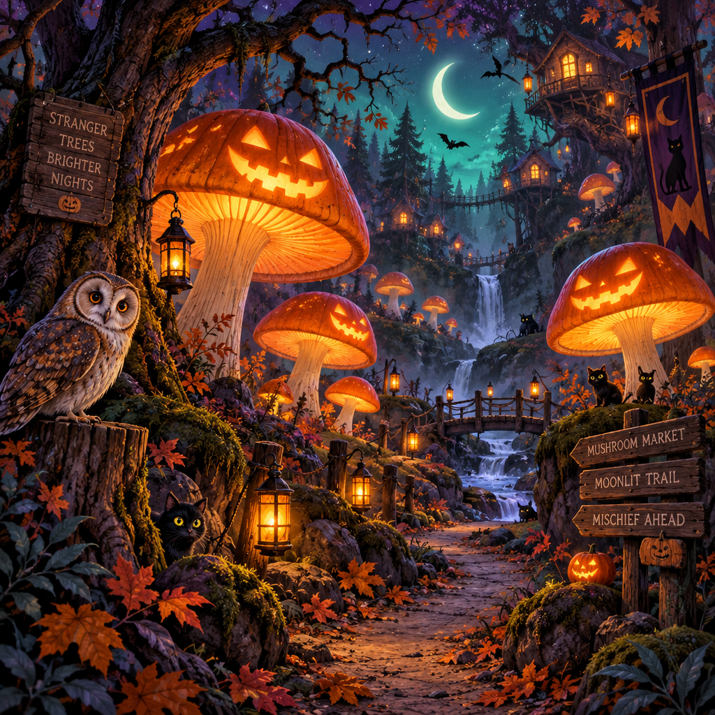 Halloween Mushroom Lantern Grove DIY paint by numbers [AI-ed1fd405-b8167494058f]