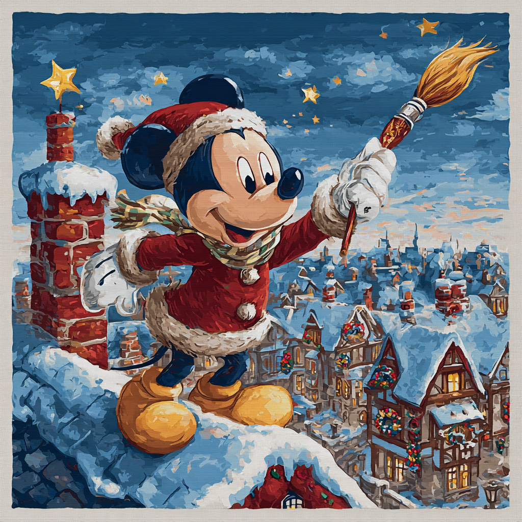 Mickey Paints Snow Stars On The Castle Rooftops Paint by numbers kits [AI-996be39f-e0ae9d60914f]
