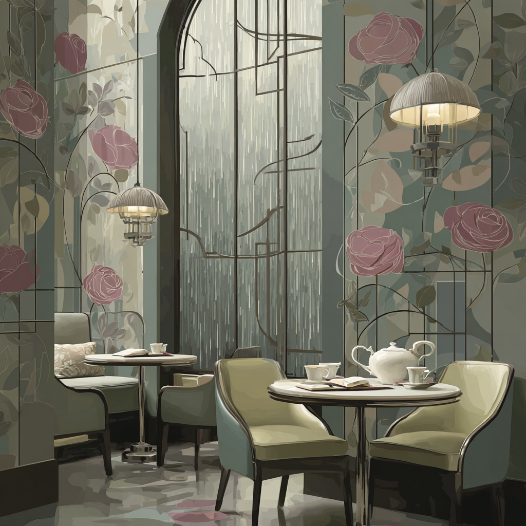 Charles Rennie Mackintosh Inspired Rainy Tea Room Painting by numbers kit [AI-99b4554c-c61bdc7f7105]