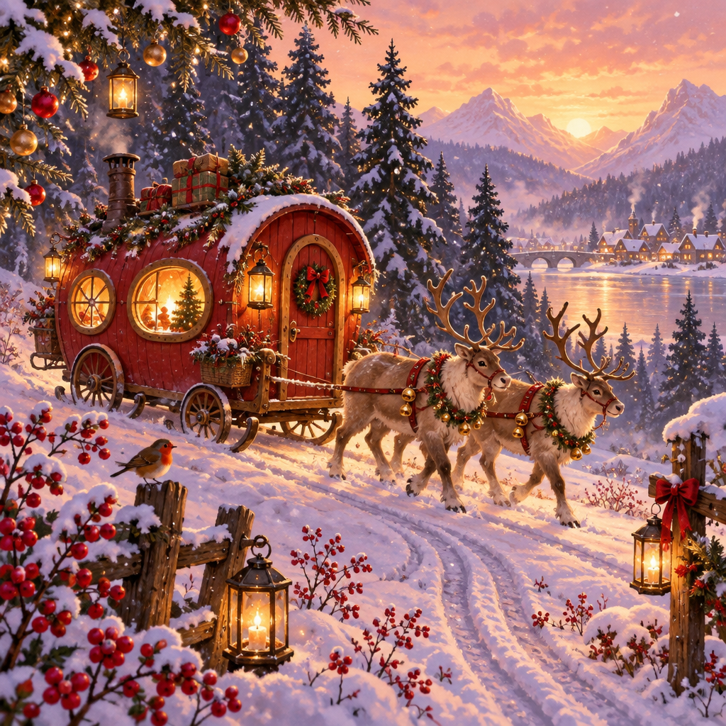Peppermint Hearth Caravan In Snowberry Woods DIY paint by numbers [AI-0f4b4be1-4f0b55facf55]