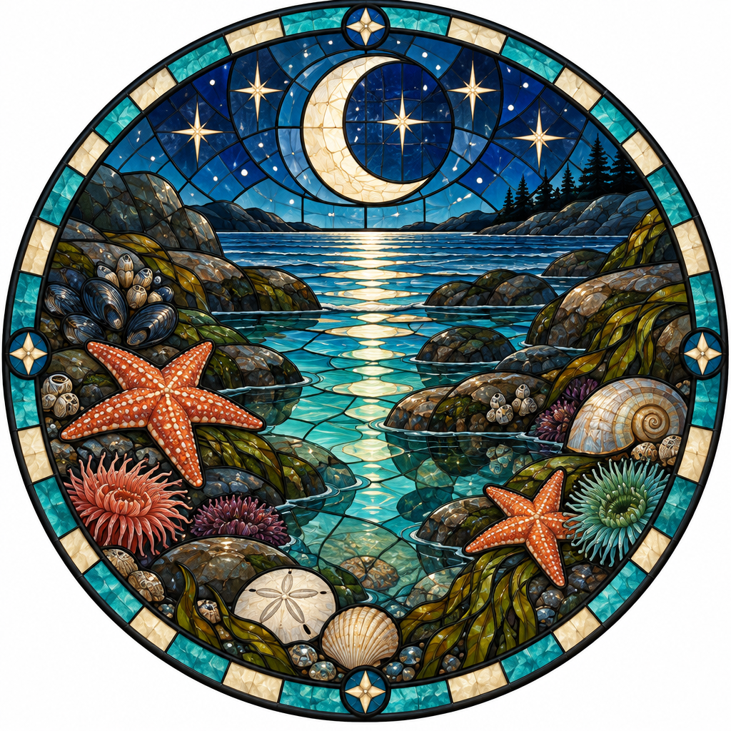 Stained Glass Coral Moon Tidepool DIY paint by numbers [AI-de5b5828-0d60de272653]