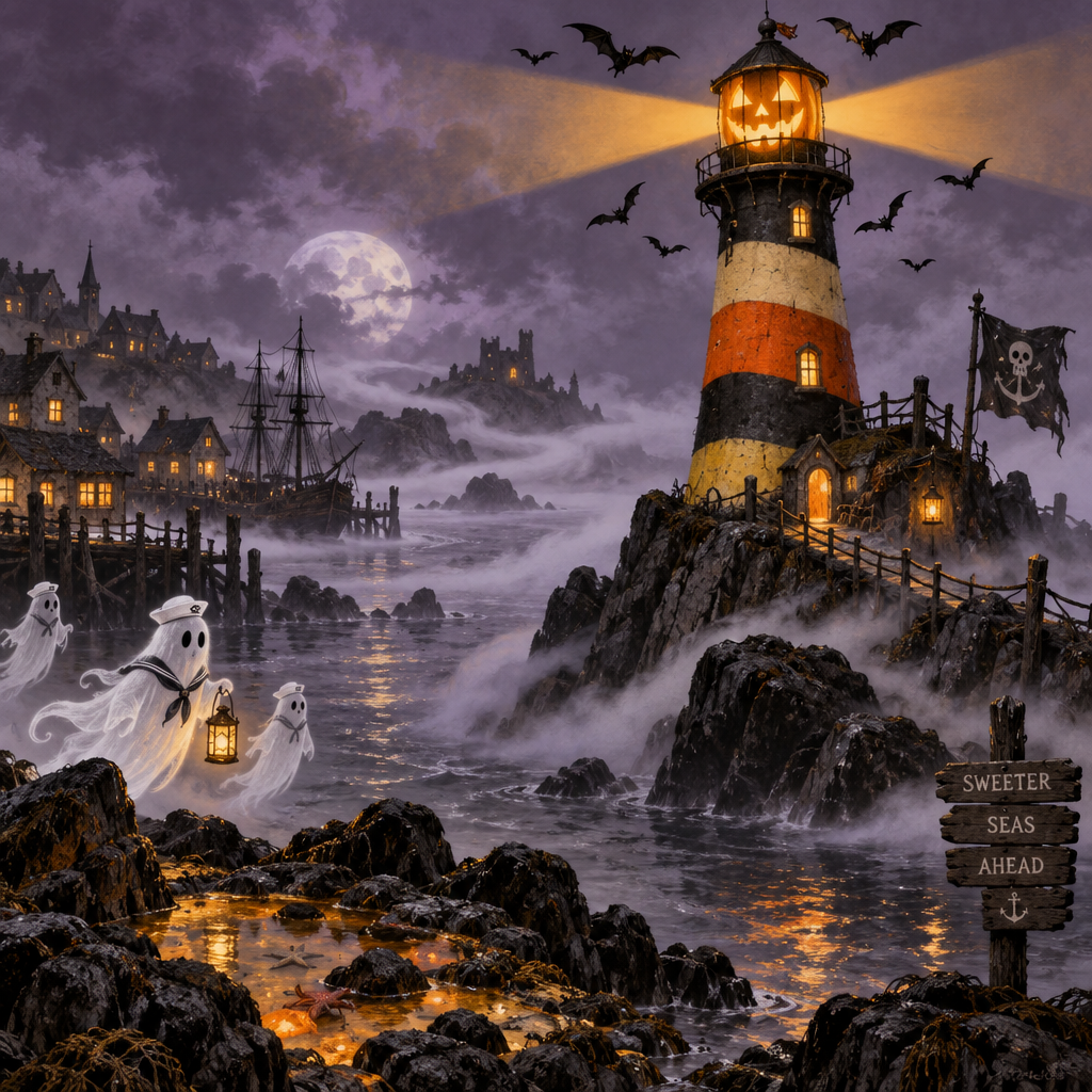 Halloween Foggy Candy Corn Lighthouse paint by numbers [AI-ab95e1b7-6f8e1738d97b]