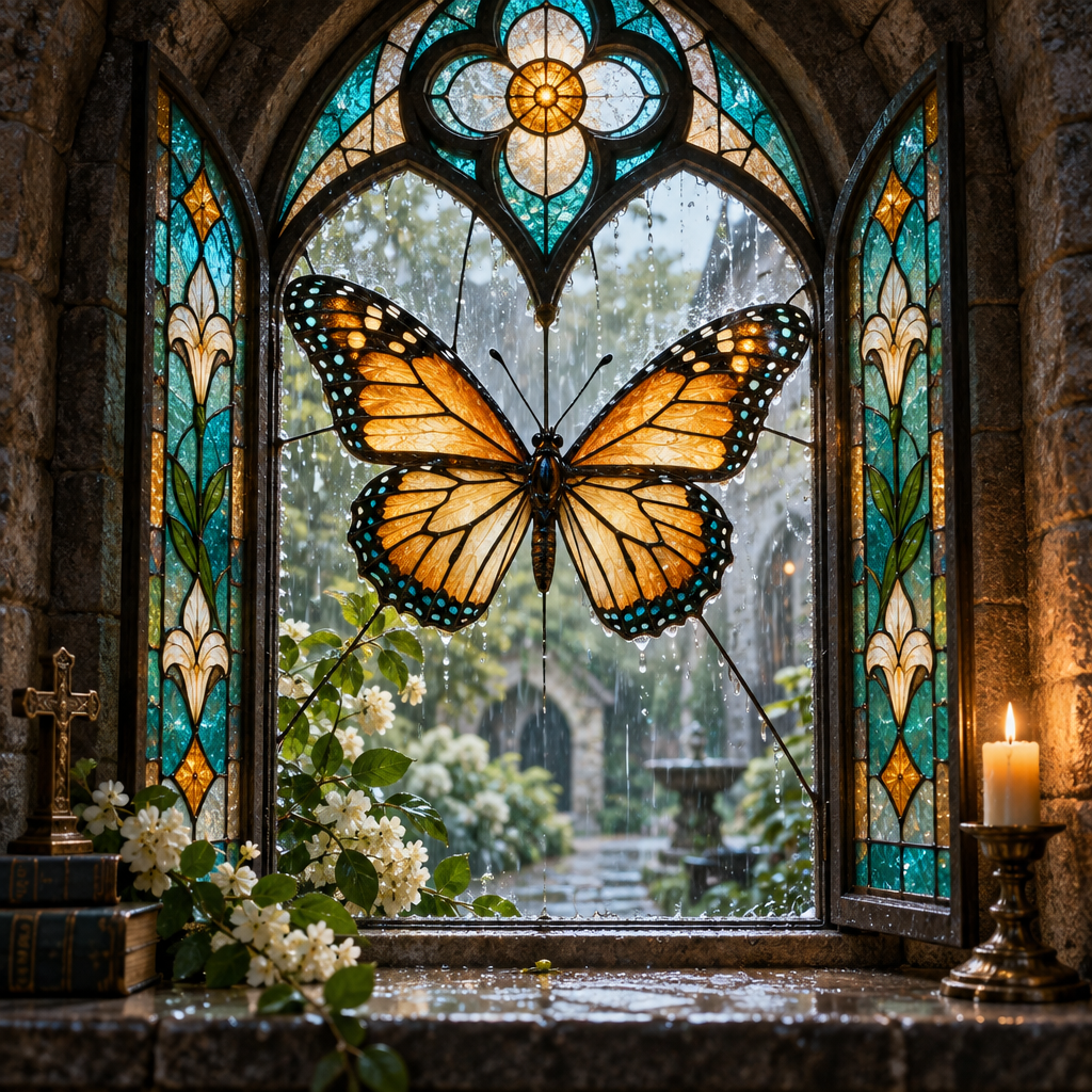 Stained Glass Monarch Rain Chapel painting number kit [AI-e1364960-c0c72ec2f836]
