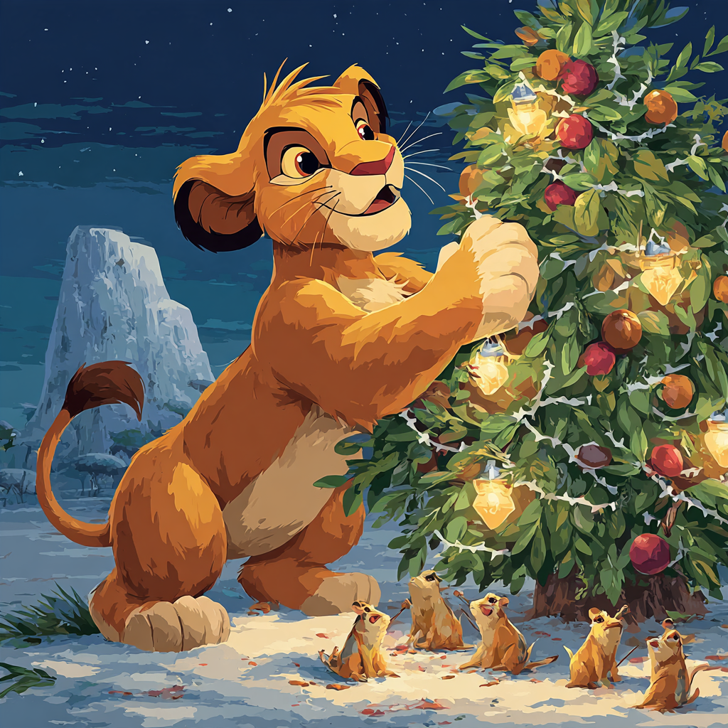 Simba Cub Star Garland Savannah Christmas DIY paint by numbers [AI-34a8f7b7-1b32b23959c3]