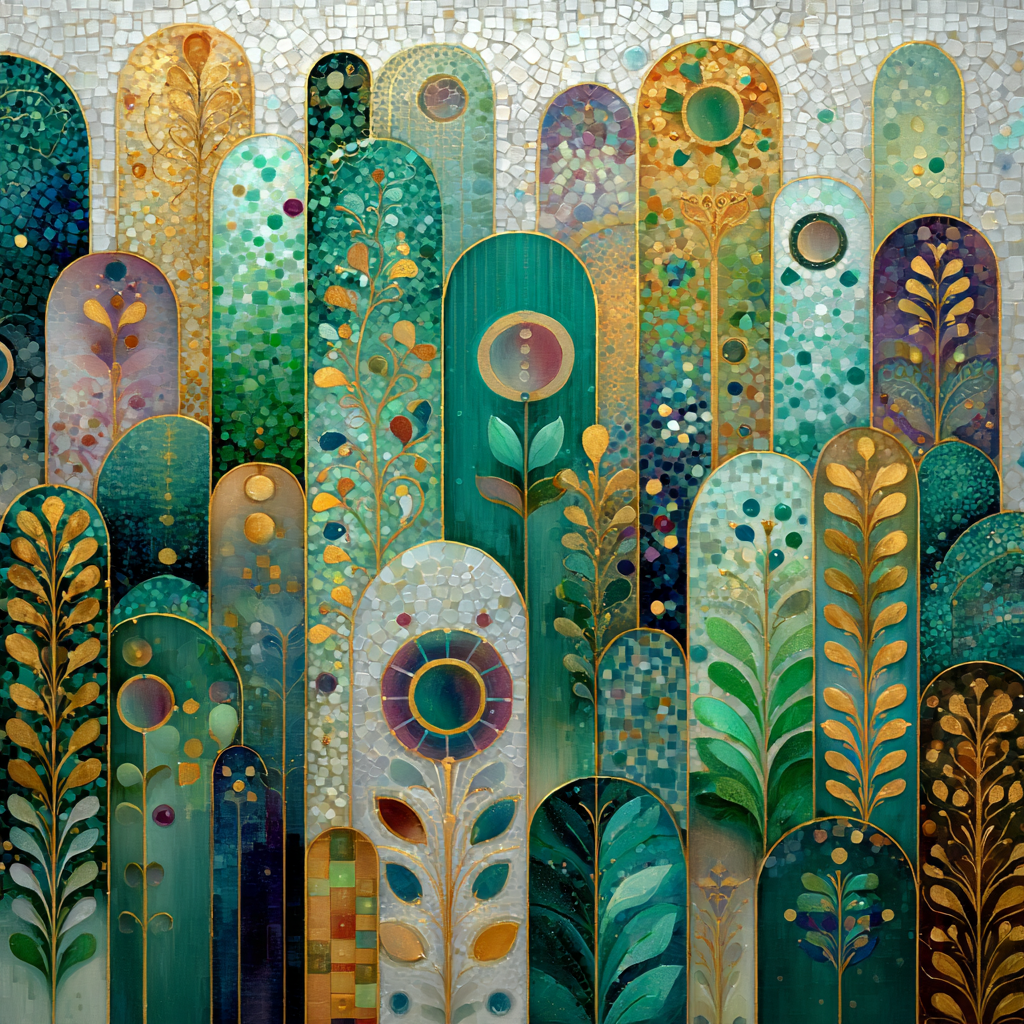 Gustav Klimt Inspired Verdant Equinox Resonance Veil Paint by numbers art [AI-f1ffee58-7b34cb22cdb3]