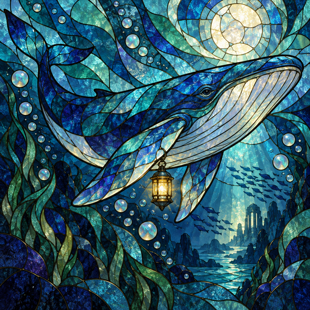 Stained Glass Lantern Whale painting number kit [AI-b33d28ab-89c0015b50bd]