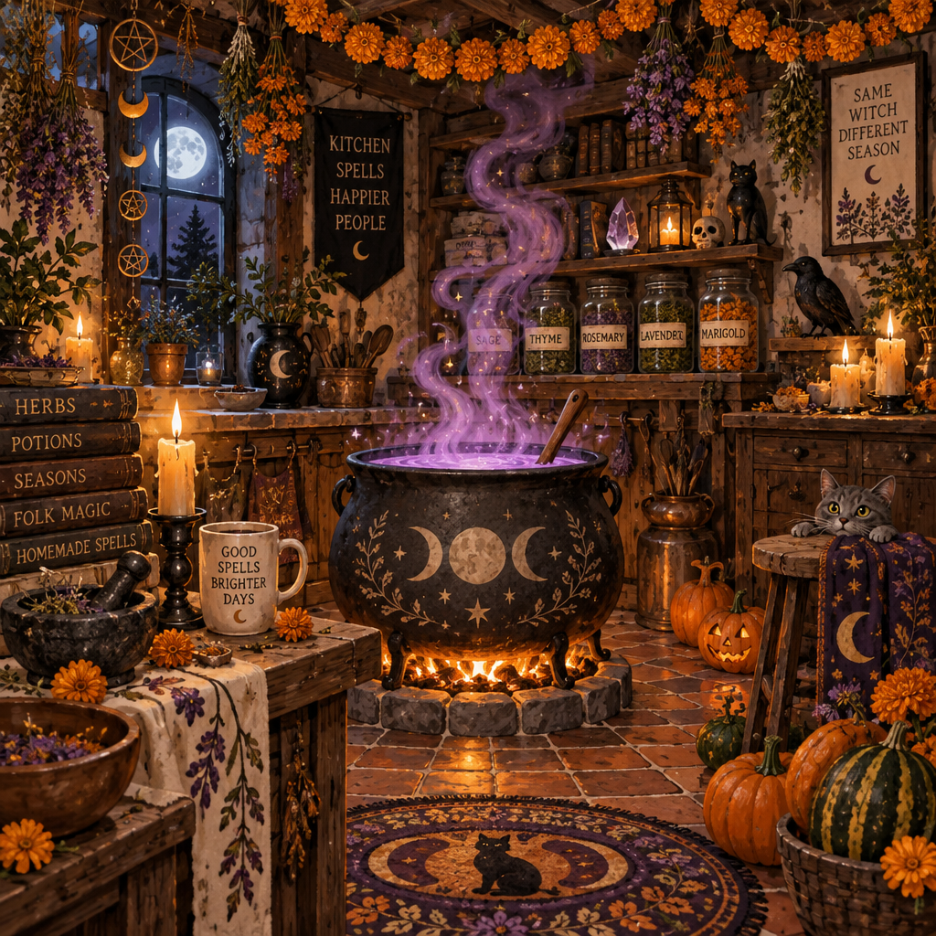Halloween Marigold Spell Kitchen Paint by numbers art [AI-9cea29b2-db48e8e44f22]