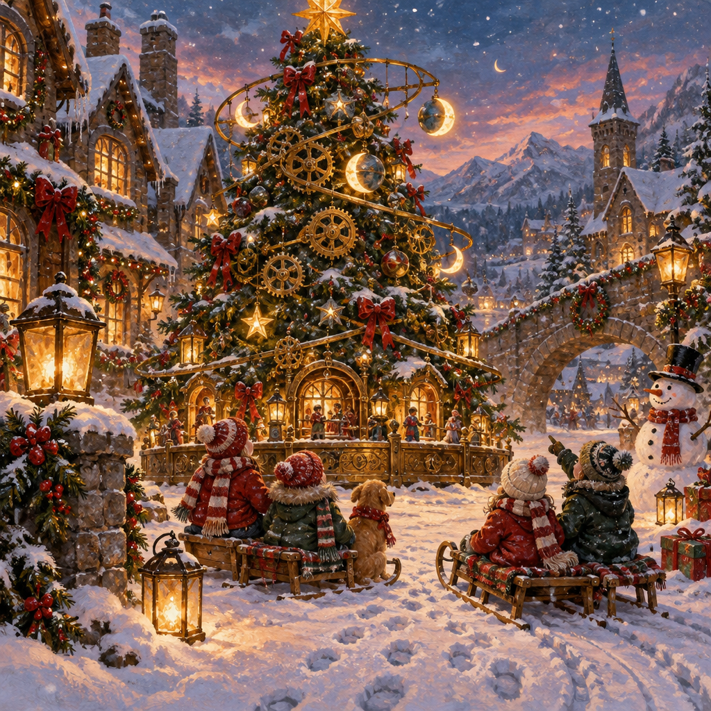 Velvet Snowfall Over The Clockwork Fir paint by numbers [AI-5aebaac4-8b0697692cb4]