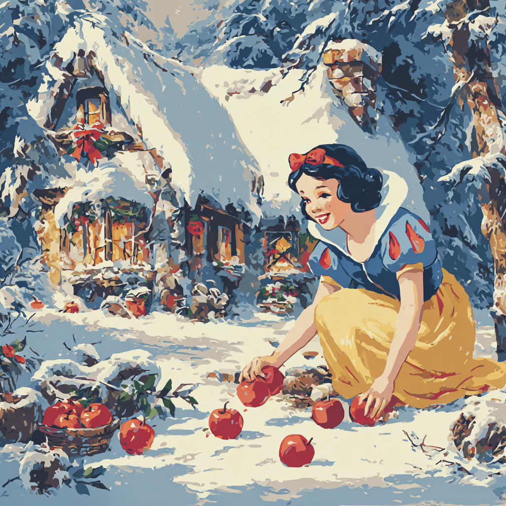 Snow White Apple Lantern Christmas Cottage paint by numbers [AI-a937a6cb-cf67045d2f93]