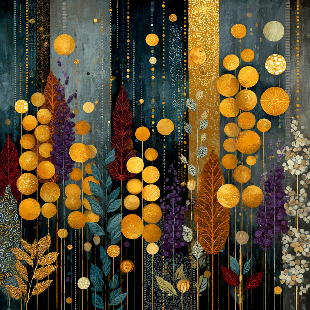 Gustav Klimt Inspired Amber Moonseed Rain Tapestry paint by color [AI-2376fe13-fe6757287dd6]