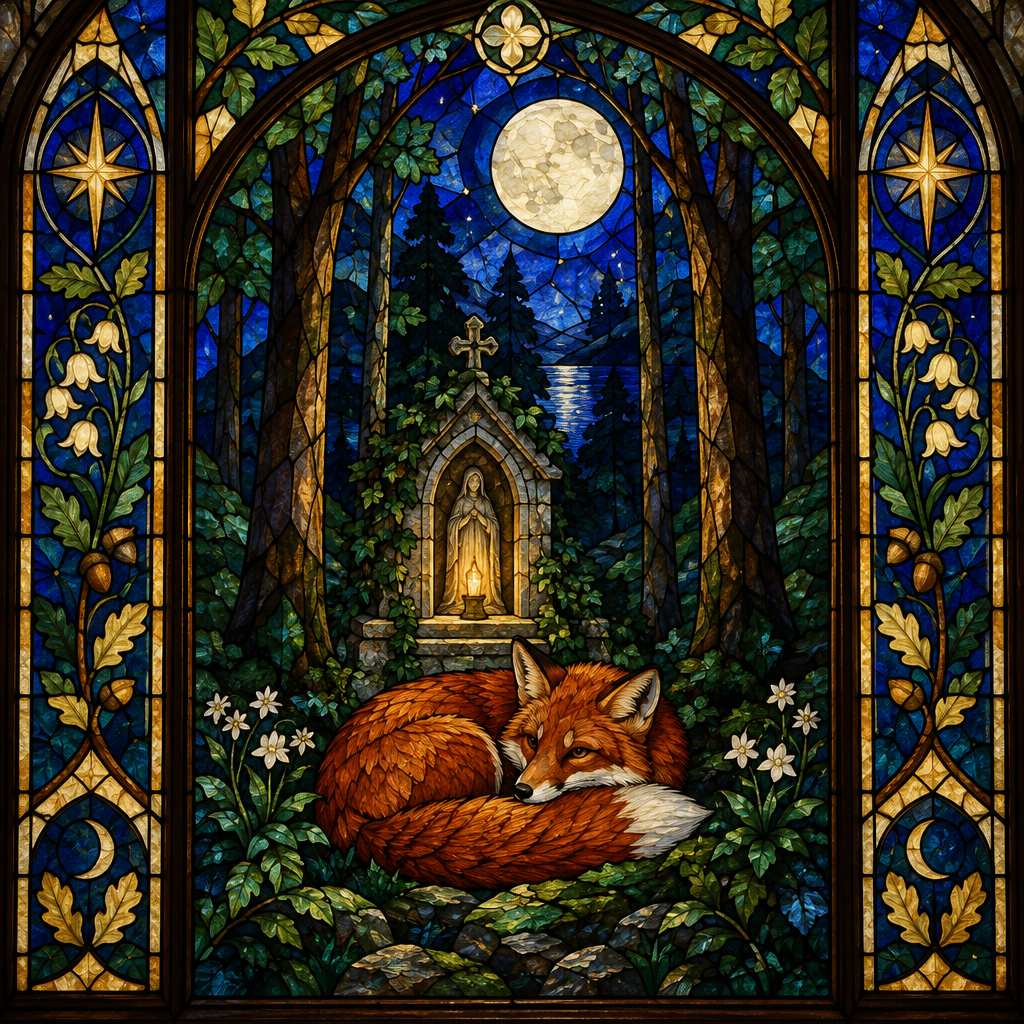 Stained Glass Moonlit Fox Shrine Paint by numbers kits [AI-0649b40a-3ad7c1ccbae9]
