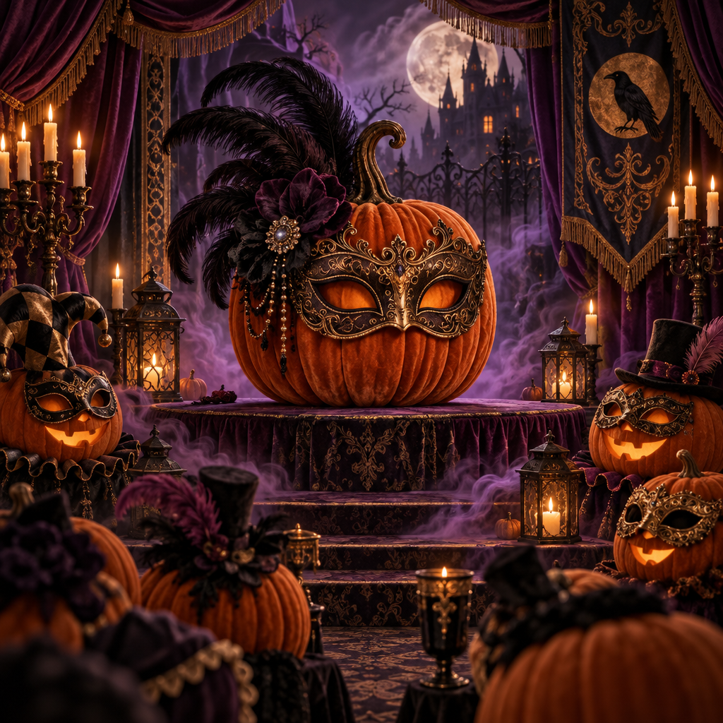 Halloween Velvet Pumpkin Masquerade Painting by numbers kit [AI-1b3cbca9-0aff93448ba6]