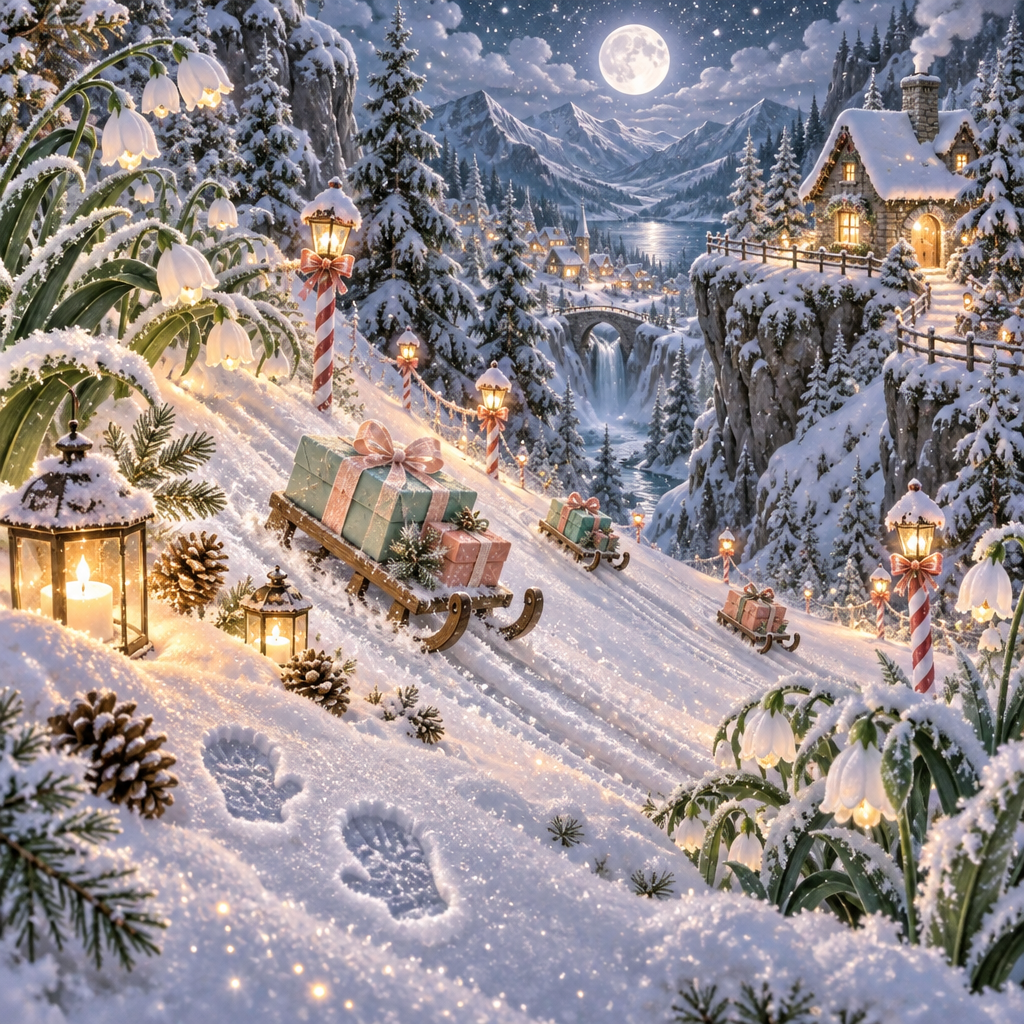 Mint Moon Gift Sleds In The Snowbell Ravine Number painting [AI-727dabed-f7433b28ca3e]