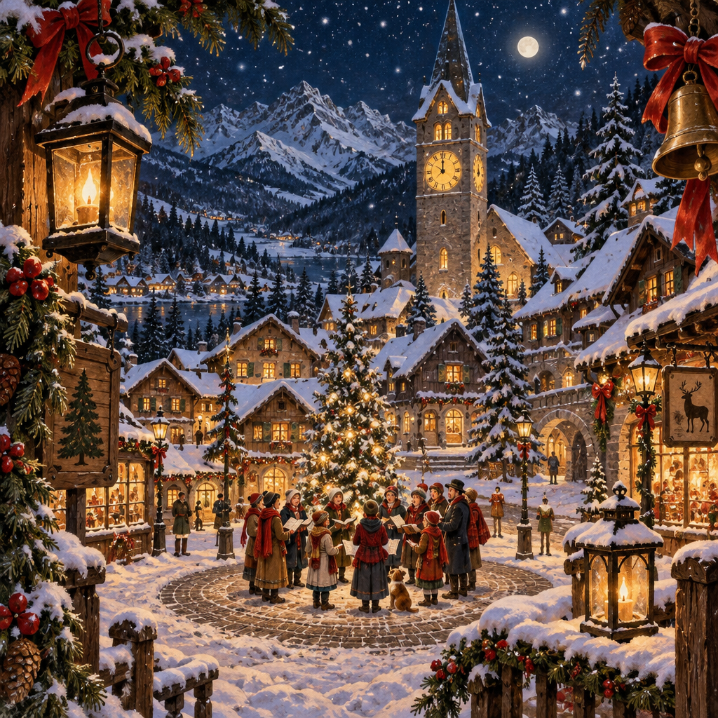 Christmas Alpine Clocktower Carol DIY paint by numbers [AI-6c76ff2e-9058e1b0885d]
