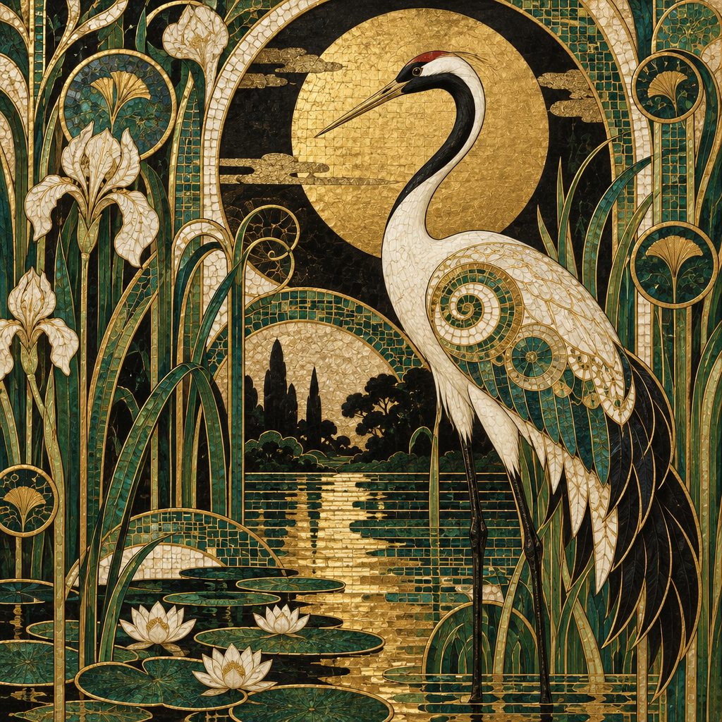 Gustav Emerald Crane Sonata paint by color [AI-43c77a13-7a0102e08069]