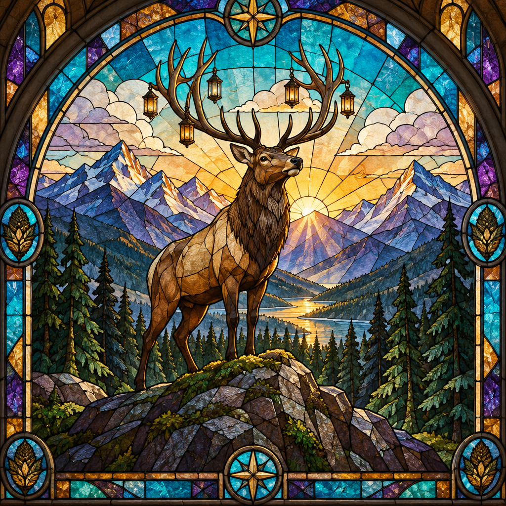 Stained Glass Mountain Lantern Elk paint by numbers [AI-2200c0d8-02619f7840e2]