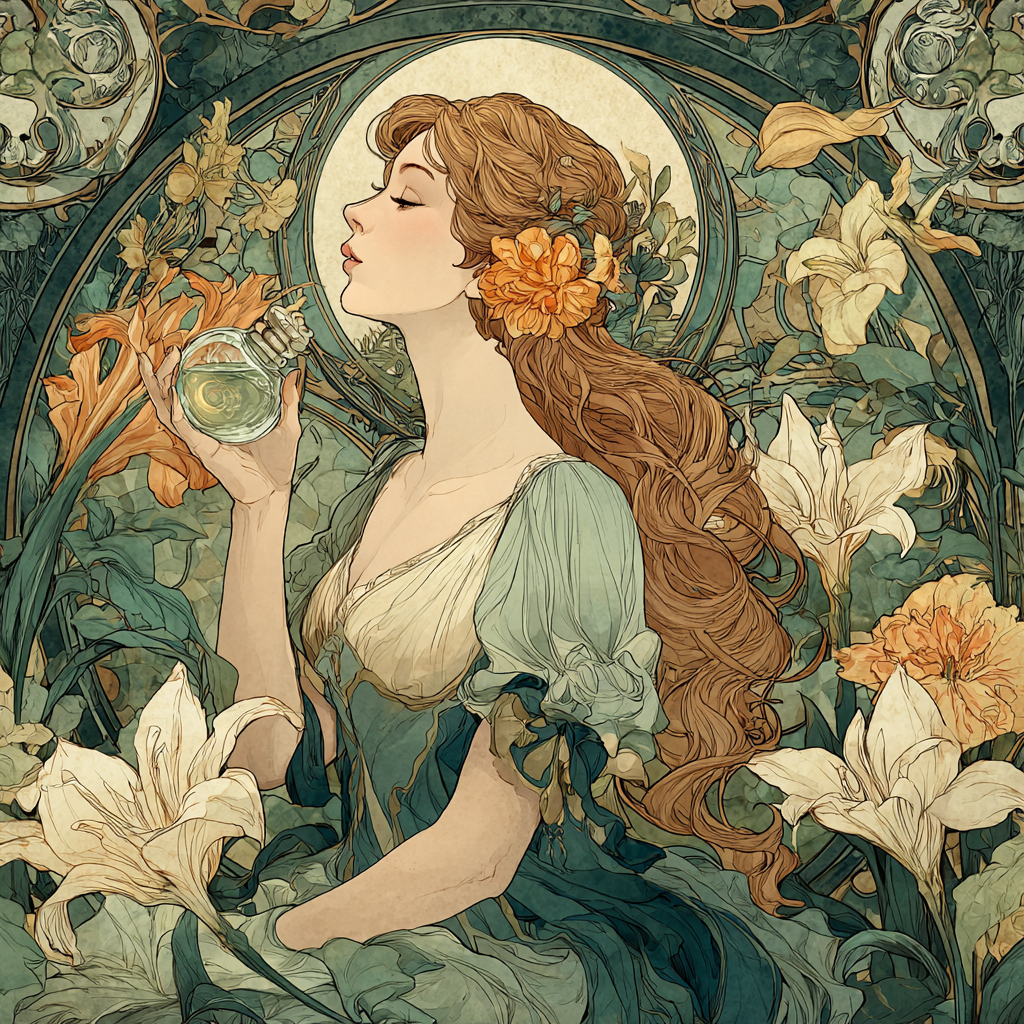 Alphonse Mucha Inspired Perfume Garden Painting by numbers kit [AI-f26dbf30-2dec91d8751a]