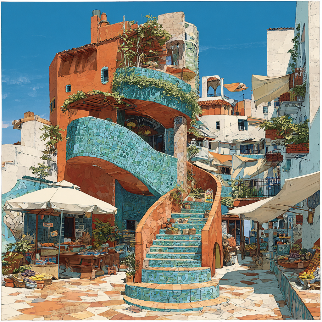 Antonio Gaudi Inspired Coral Stairway Market paint by number [AI-4c281006-0076aeb62b6d]