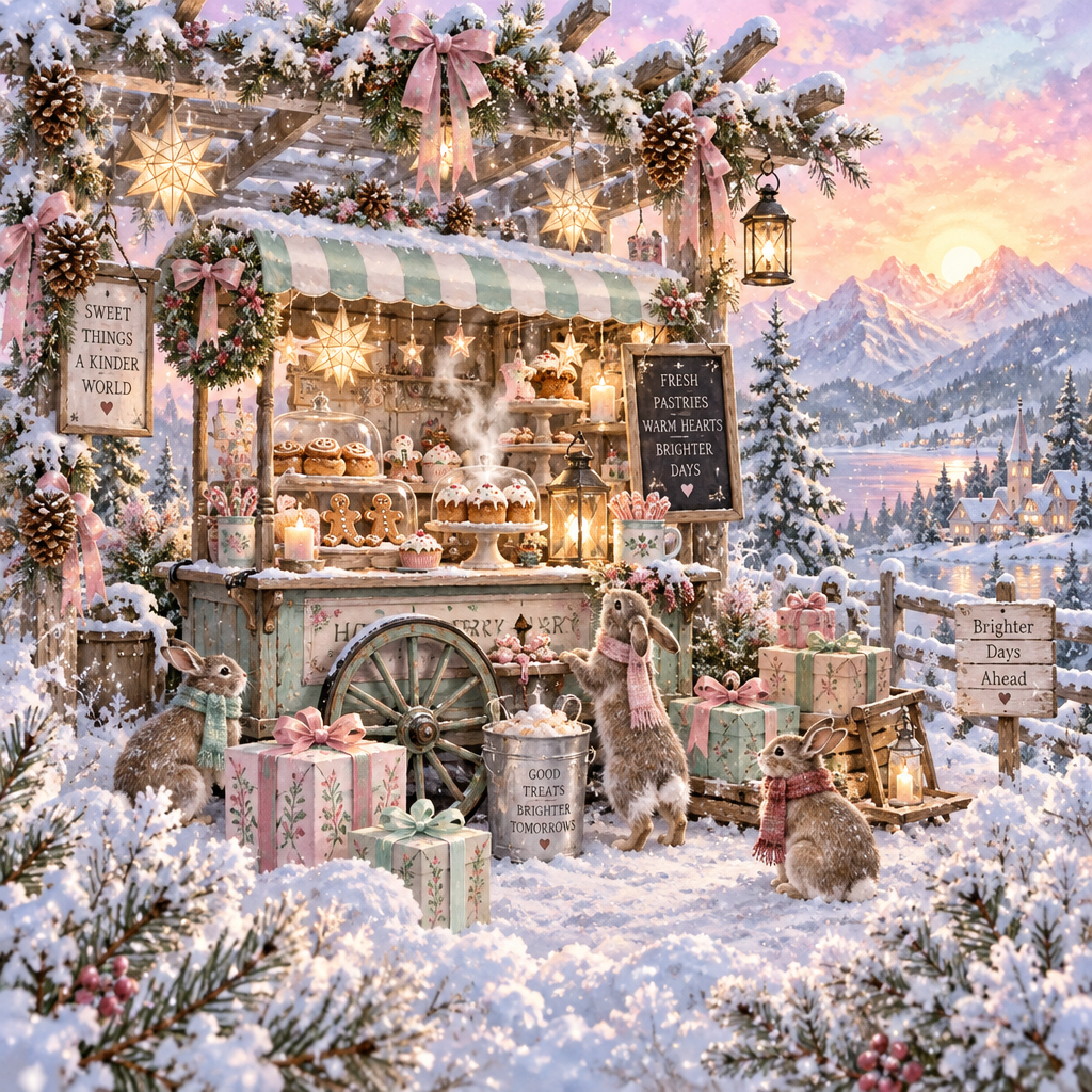 Pastel Star Bakery In The Snowdrift Courtyard Numbered painting kits [AI-63877999-7b69aaf54e27]