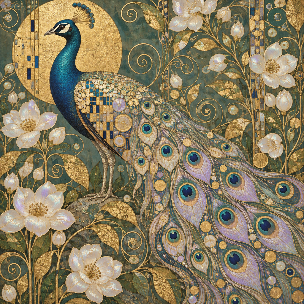 Gustav Opal Peacock Garden Paint by numbers art [AI-48a9cc32-a14a2d5f0e6e]