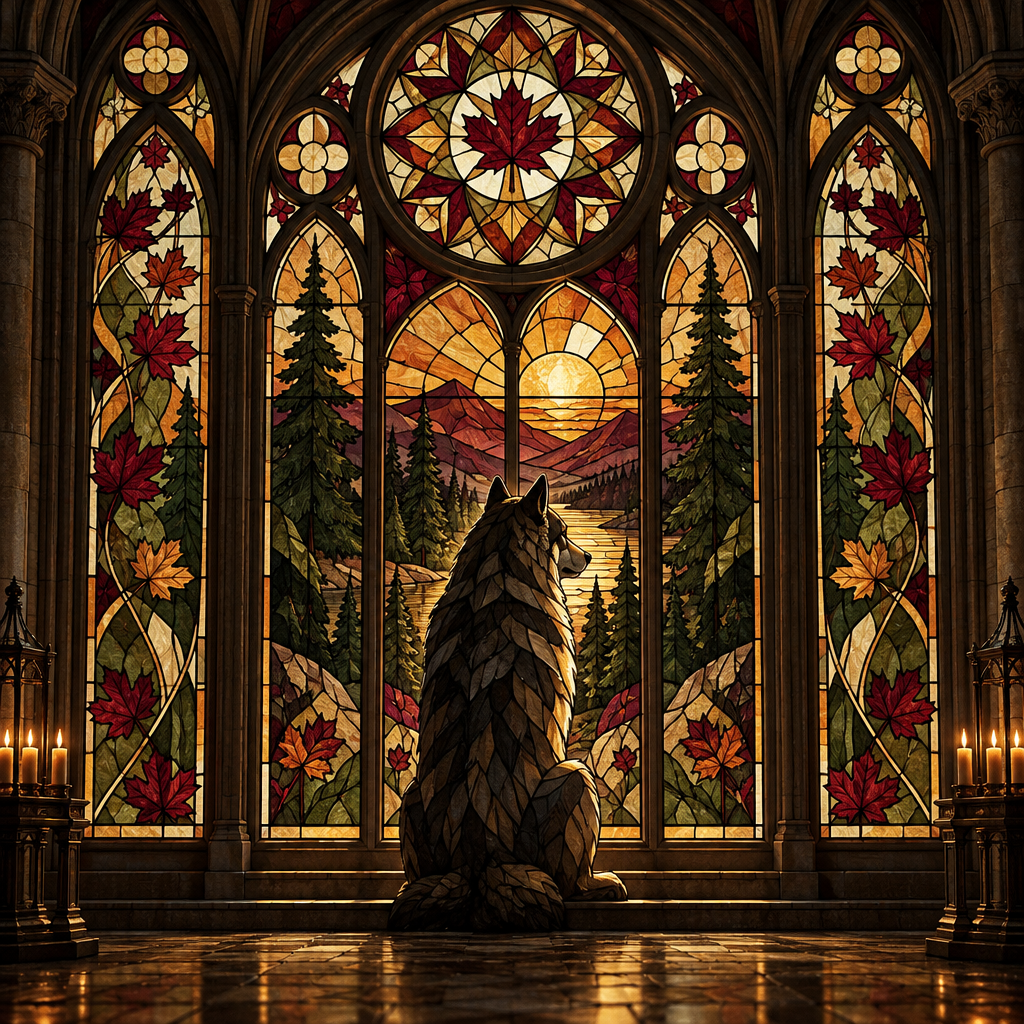 Stained Glass Autumn Wolf Chapel paint by number [AI-02d2dcf6-4733d9412077]