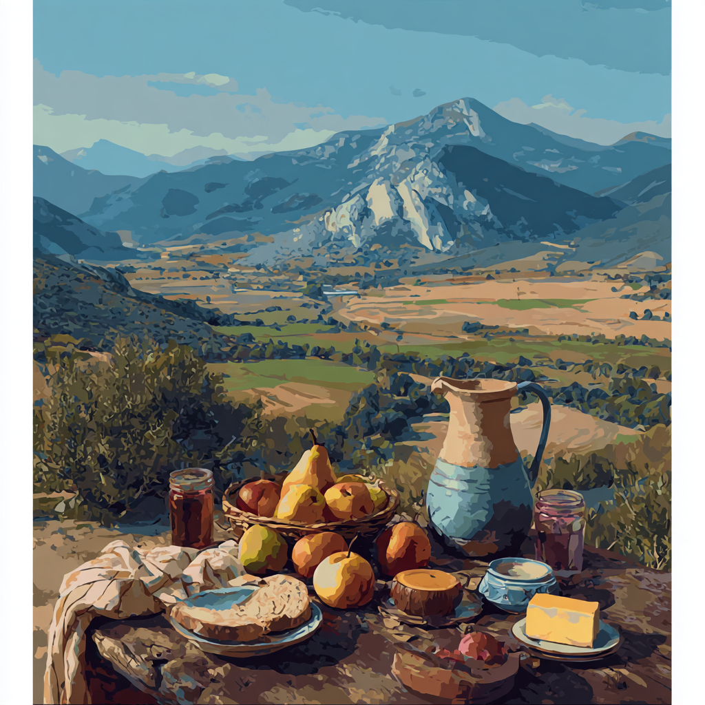Paul Cezanne Inspired Mountain Picnic Still Life Paint by numbers art [AI-2cdcccc4-05aa1e0d9b41]