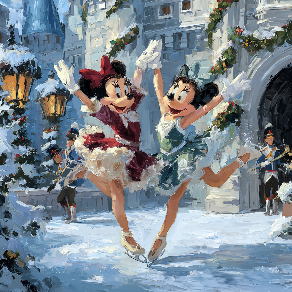 Minnie And Daisy Ribbon Skating Courtyard DIY paint by numbers [AI-0da6941c-fc1afd4adc77]