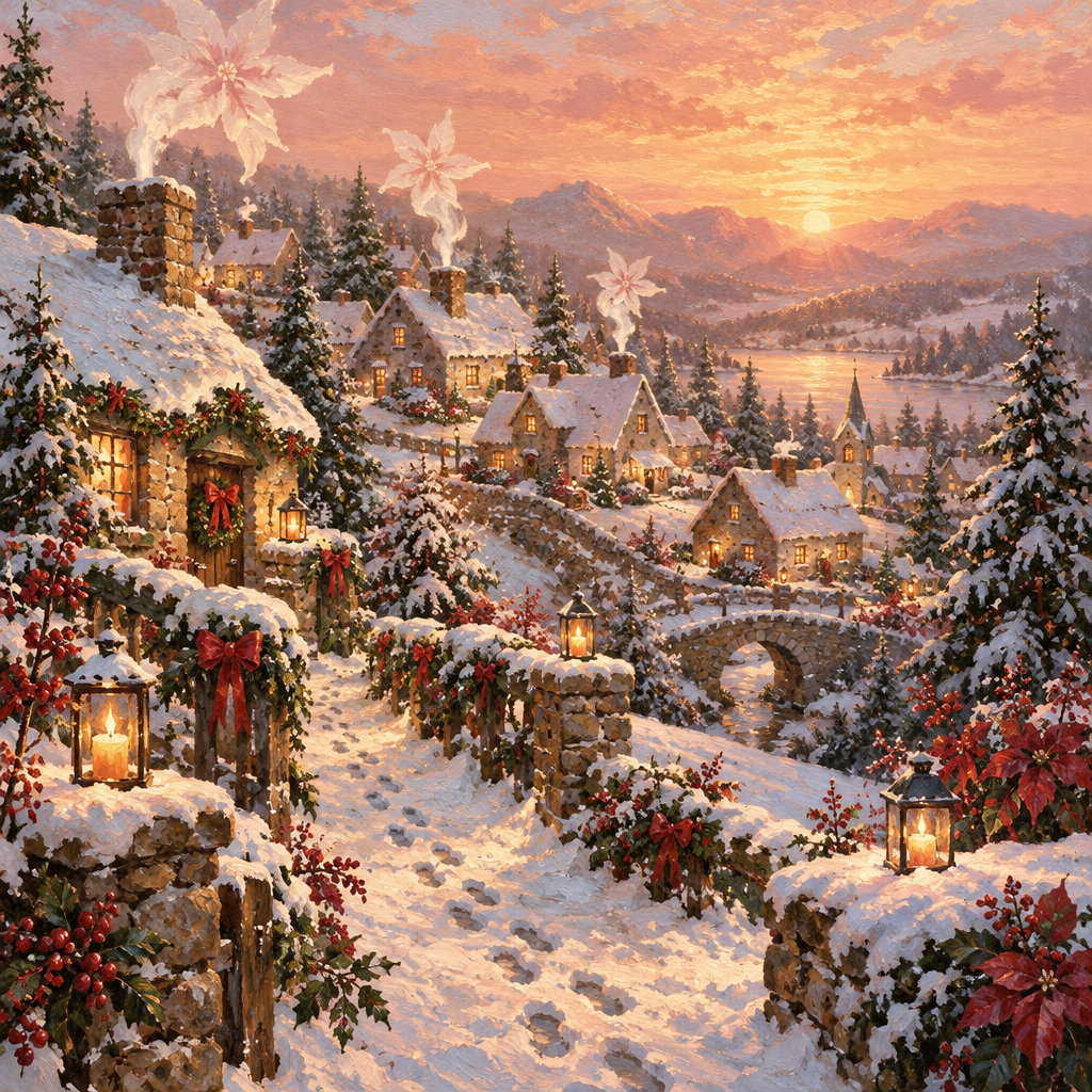 Poinsettia Chimney Village At First Light Paint by numbers art [AI-fdbf85dd-81607acdbd60]